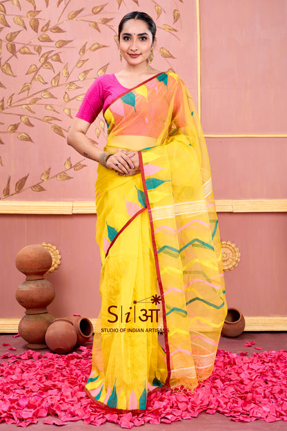 " SUNLIT WAVES - MUSLIN SAREE  "