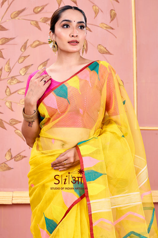 " SUNLIT WAVES - MUSLIN SILK SAREE  "