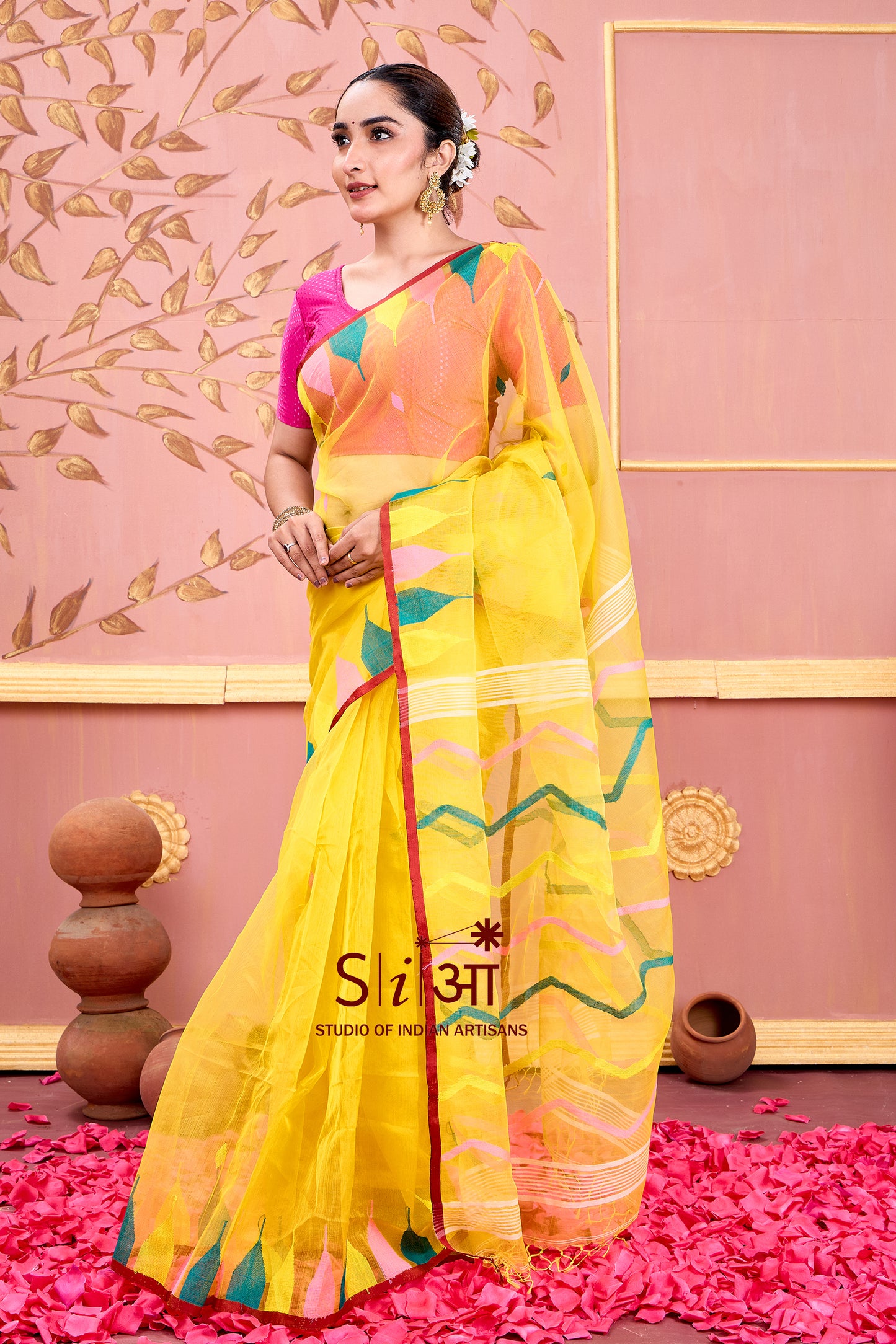 " SUNLIT WAVES - MUSLIN SILK SAREE  "