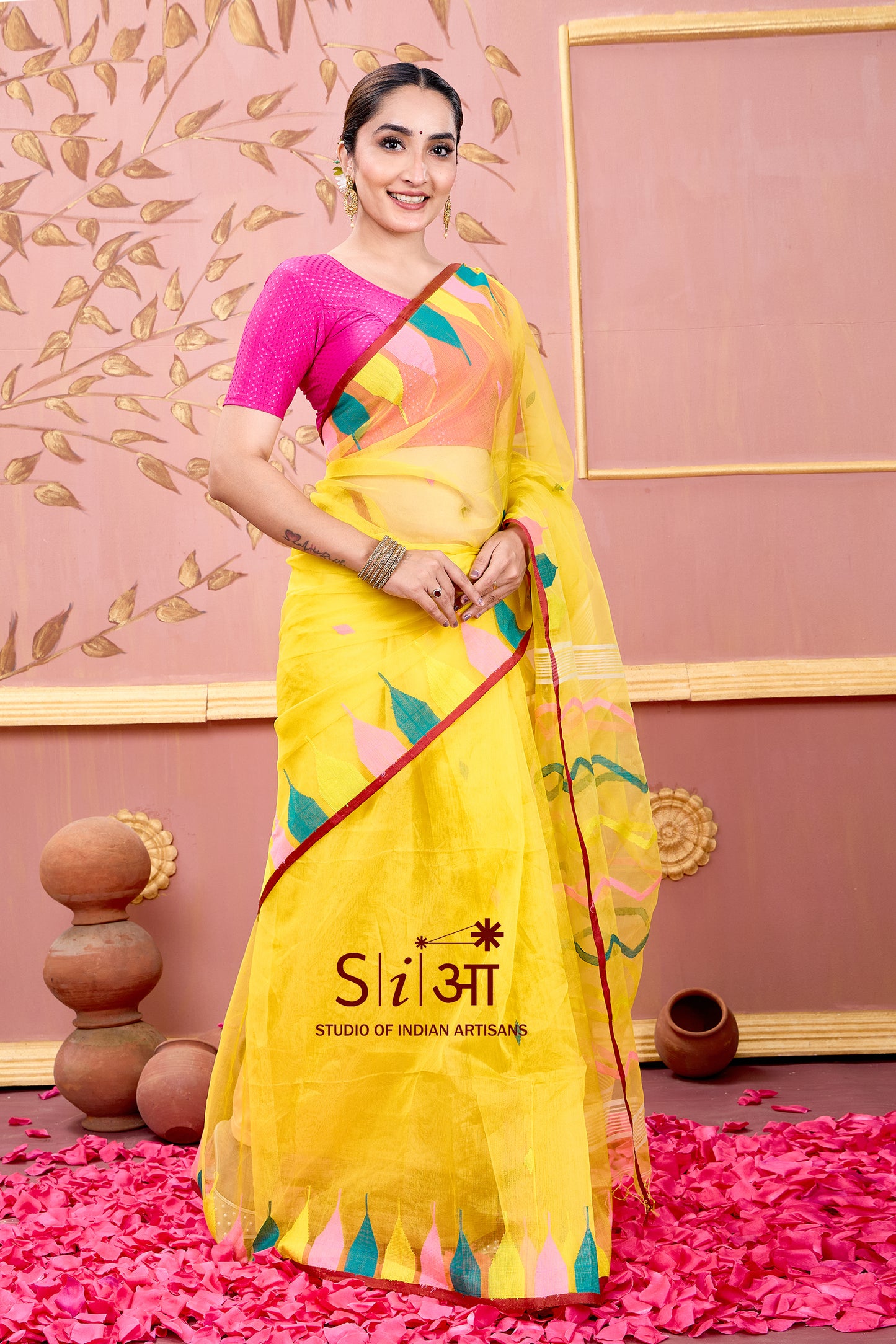 " SUNLIT WAVES - MUSLIN SILK SAREE  "