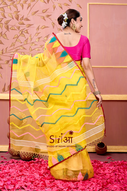 " SUNLIT WAVES - MUSLIN SAREE  "