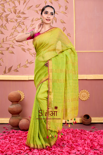 HARIYALI GLOW - LINEN SAREE