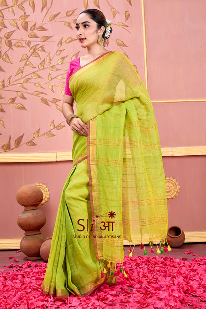 HARIYALI GLOW - LINEN SAREE