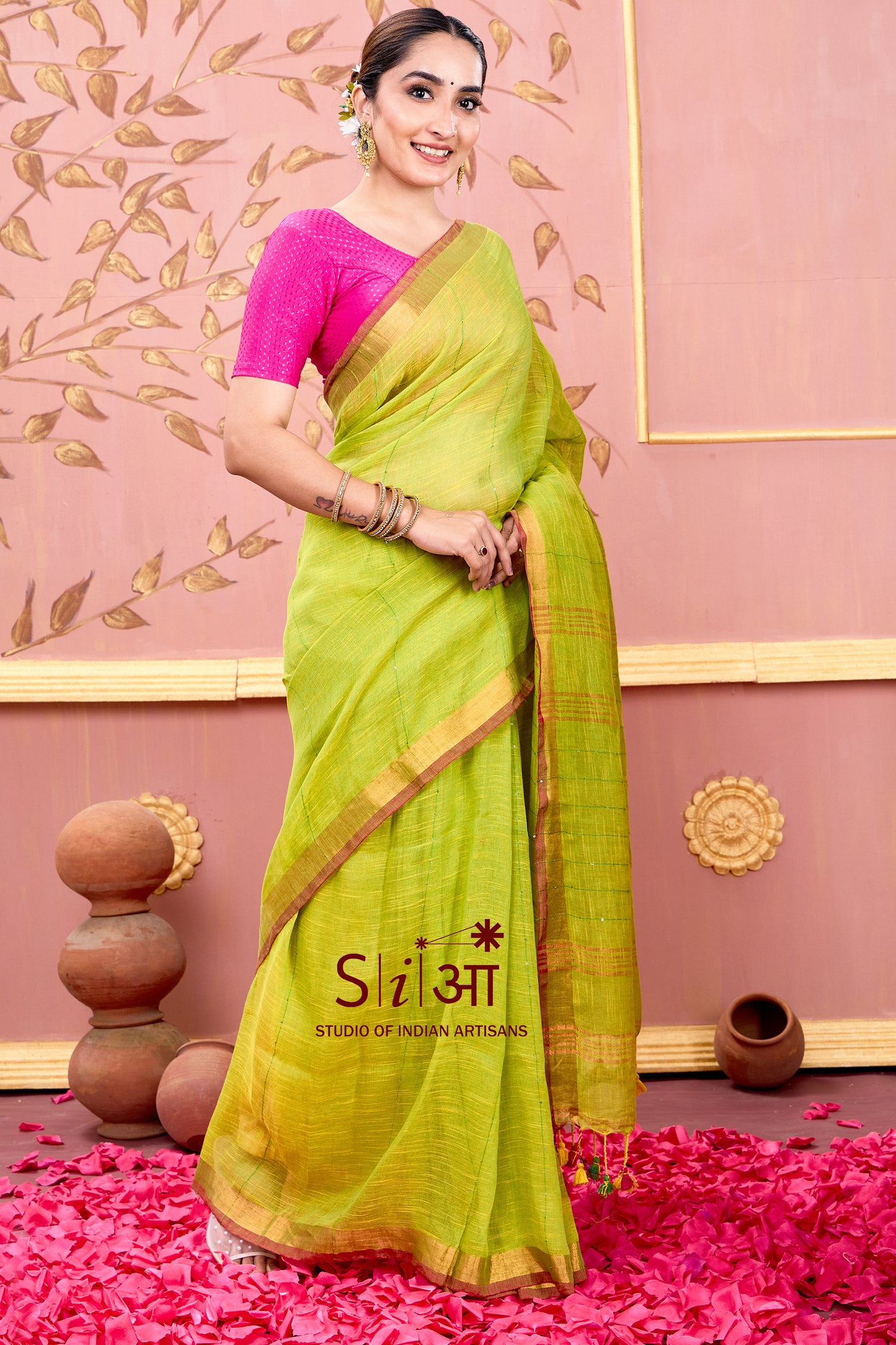 HARIYALI GLOW - LINEN SAREE