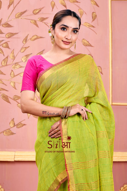 HARIYALI GLOW - LINEN SAREE