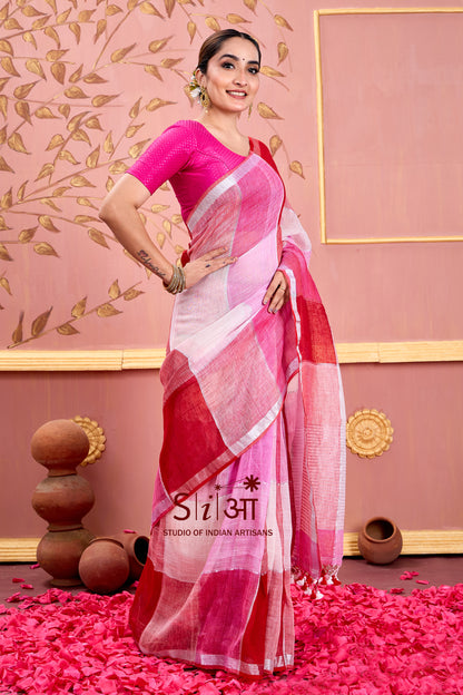 ROSY RHYTHMS - LINEN SAREE