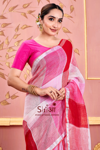 ROSY RHYTHMS - LINEN SAREE