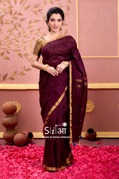 CHOCOLATE SITARE - LINEN SAREE