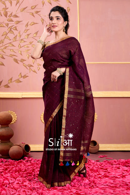 CHOCOLATE SITARE - LINEN SAREE