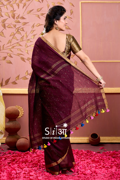 CHOCOLATE SITARE - LINEN SAREE