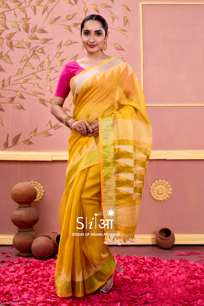 CANARY GLOW - LINEN SAREE