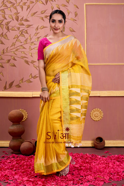 CANARY GLOW - LINEN SAREE