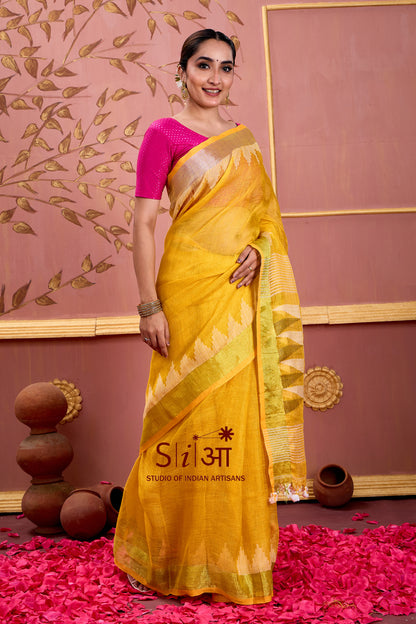 CANARY GLOW - LINEN SAREE