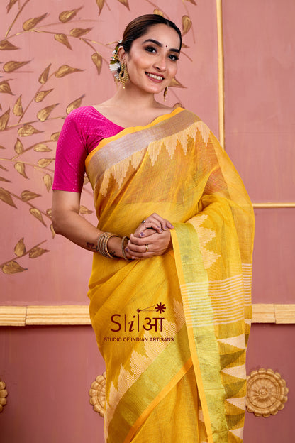 CANARY GLOW - LINEN SAREE