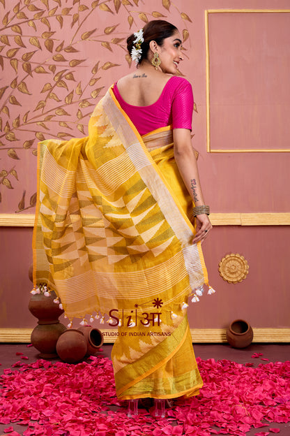 CANARY GLOW - LINEN SAREE