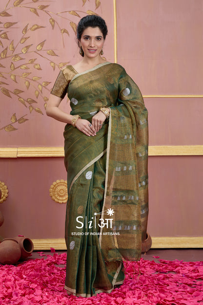FOREST GLITTERATI - TISSUE LINEN SAREE