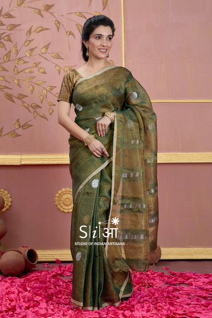 FOREST GLITTERATI - TISSUE LINEN SAREE