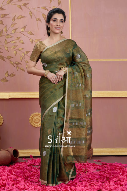 FOREST GLITTERATI - TISSUE LINEN SAREE