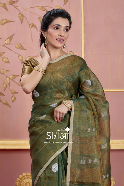 FOREST GLITTERATI - TISSUE LINEN SAREE