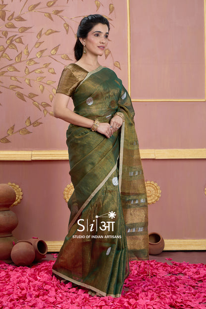 FOREST GLITTERATI - TISSUE LINEN SAREE