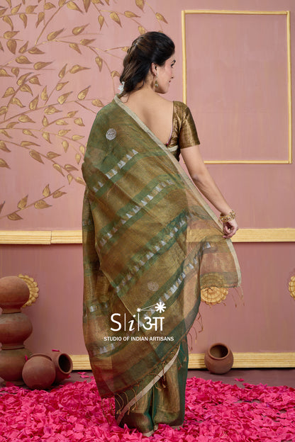 FOREST GLITTERATI - TISSUE LINEN SAREE