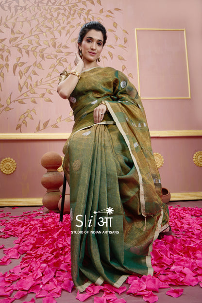 FOREST GLITTERATI - TISSUE LINEN SAREE