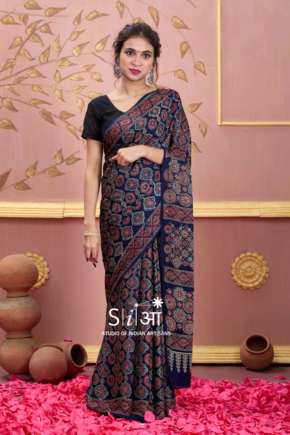 MYSTIC FLORAL BLOCKS - MODAL SILK SAREE