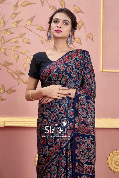 MYSTIC FLORAL BLOCKS - MODAL SILK SAREE