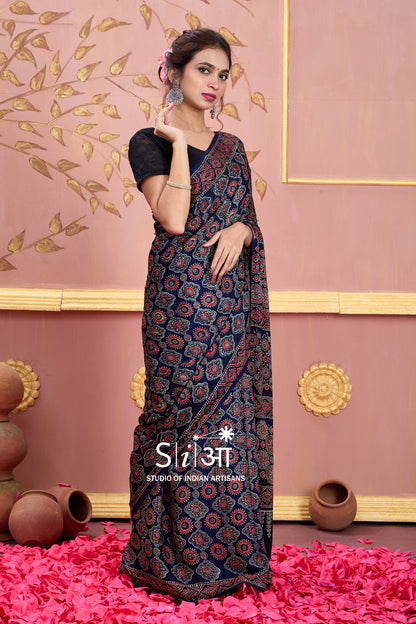 MYSTIC FLORAL BLOCKS - MODAL SILK SAREE