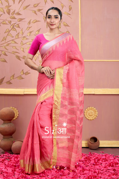 FLAMINGO TRIANGLES - LINEN SAREE