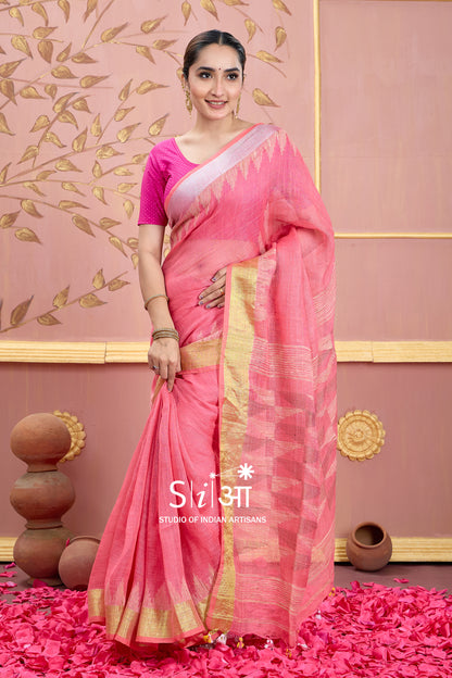 FLAMINGO TRIANGLES - LINEN SAREE