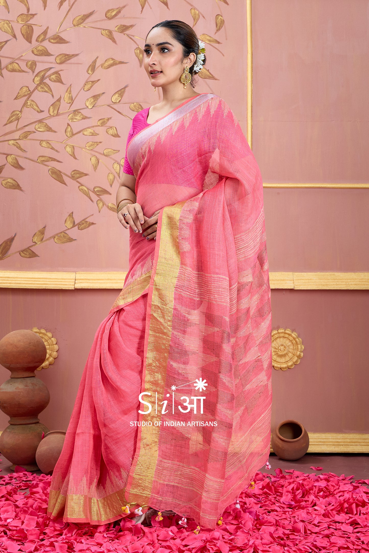 FLAMINGO TRIANGLES - LINEN SAREE