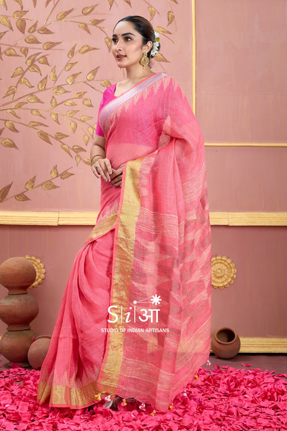 FLAMINGO TRIANGLES - LINEN SAREE