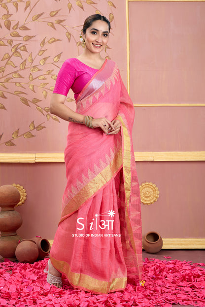 FLAMINGO TRIANGLES - LINEN SAREE