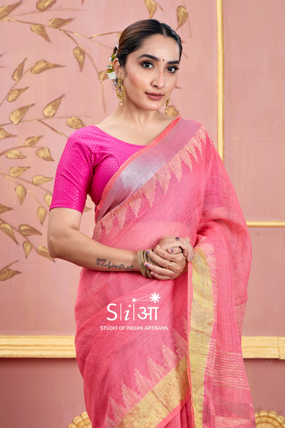 FLAMINGO TRIANGLES - LINEN SAREE