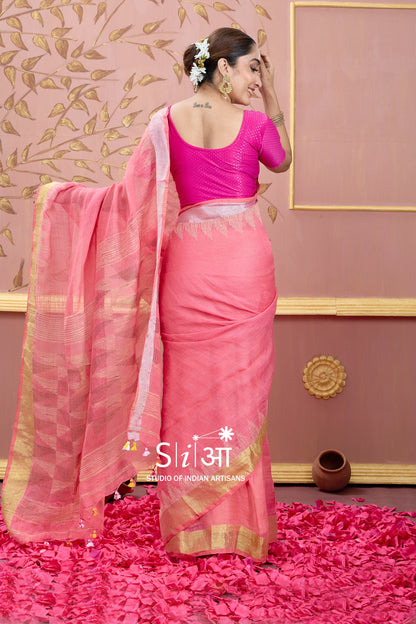 FLAMINGO TRIANGLES - LINEN SAREE