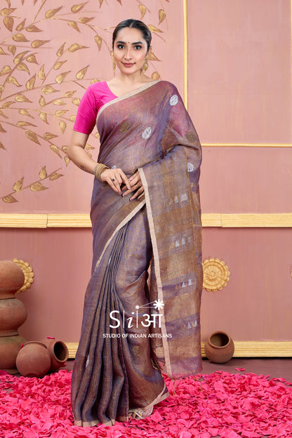 AMETHYST GLITTERATI - TISSUE LINEN SAREE