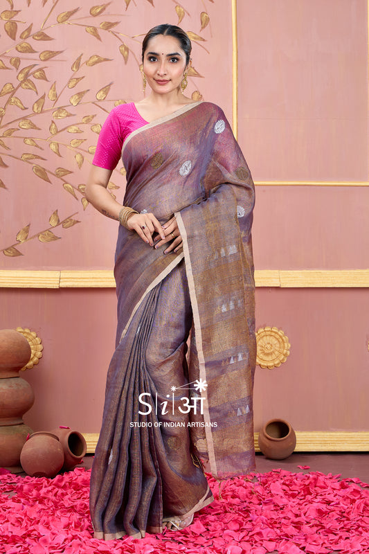 AMETHYST GLITTERATI - TISSUE LINEN SAREE