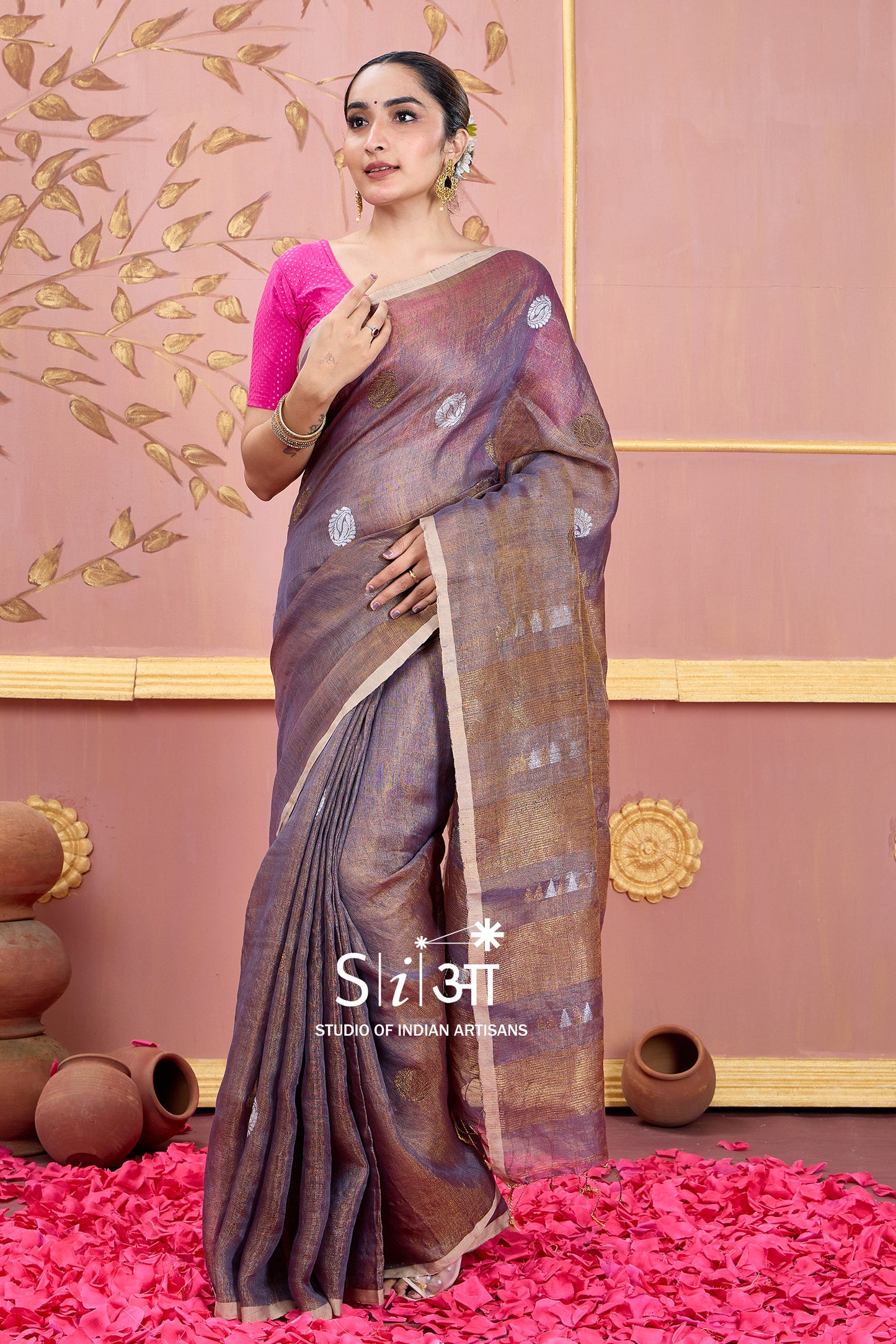 AMETHYST GLITTERATI - TISSUE LINEN SAREE