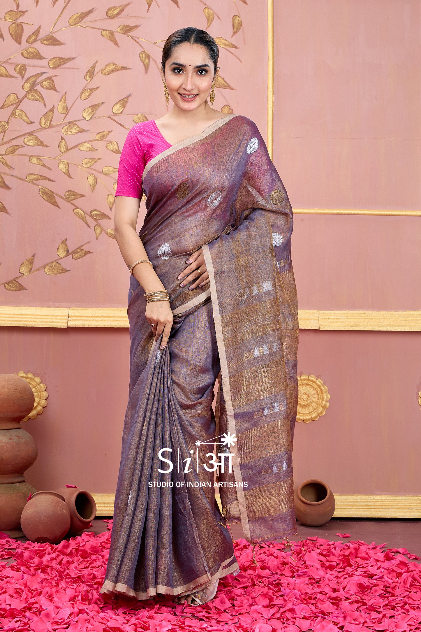 AMETHYST GLITTERATI - TISSUE LINEN SAREE