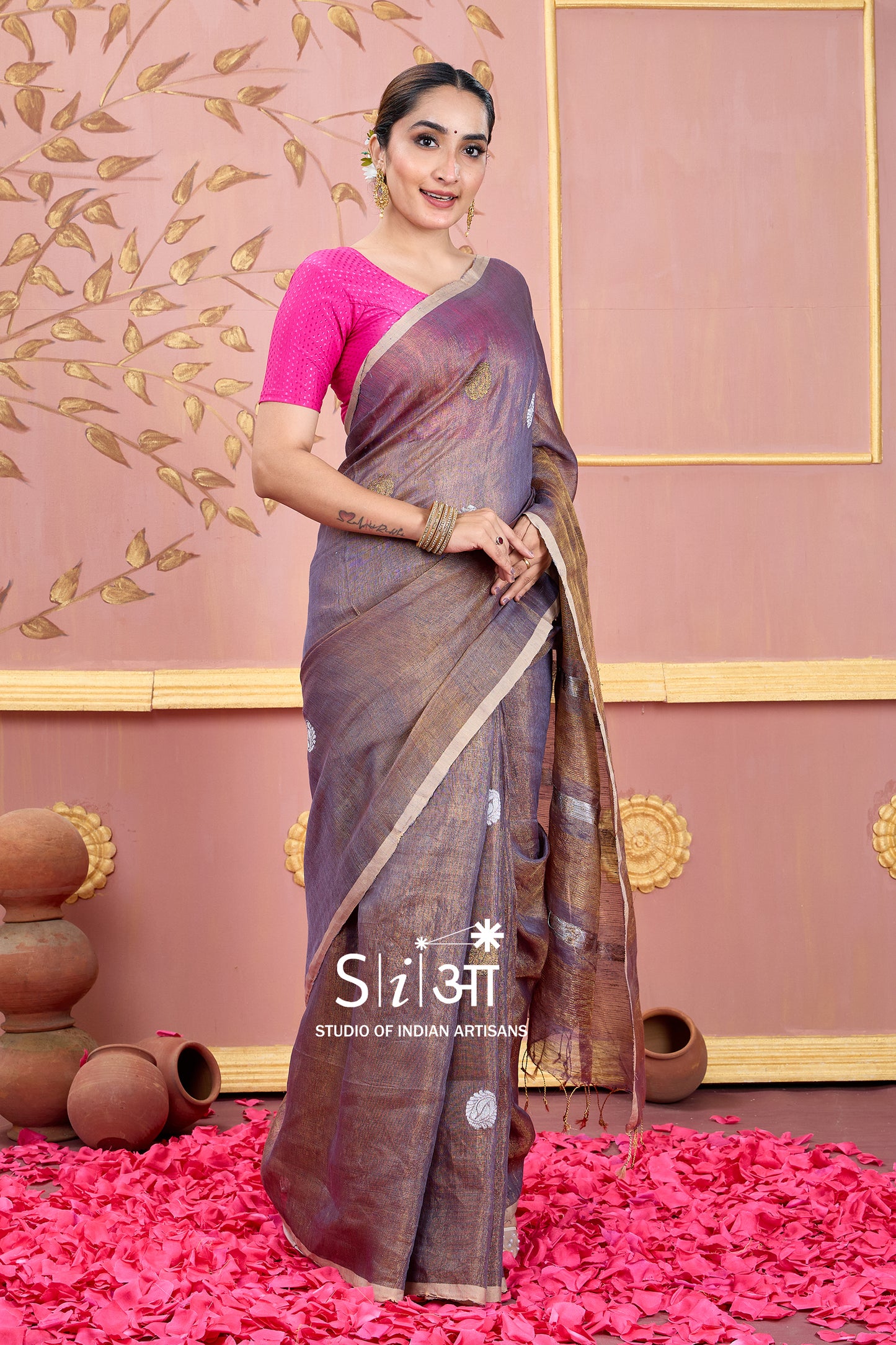 AMETHYST GLITTERATI - TISSUE LINEN SAREE
