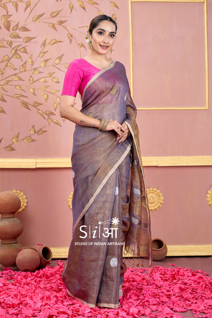 AMETHYST GLITTERATI - TISSUE LINEN SAREE