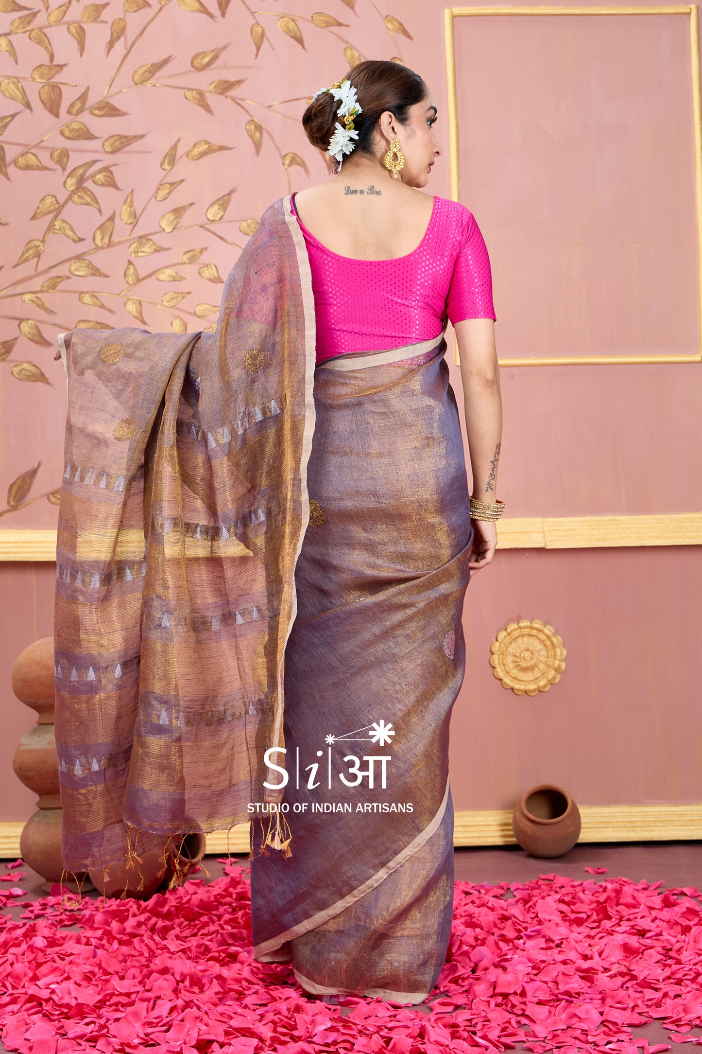 AMETHYST GLITTERATI - TISSUE LINEN SAREE