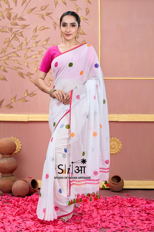 SAFED POLKA - MUL COTTON SAREE