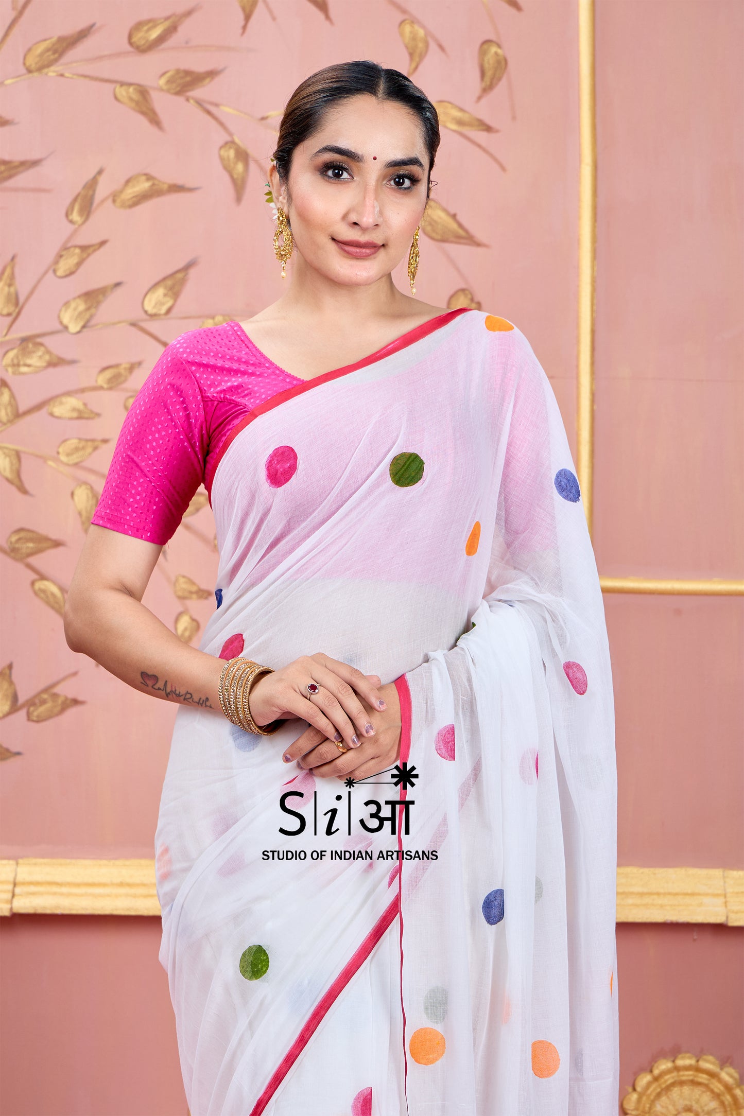 SAFED POLKA - MUL COTTON SAREE