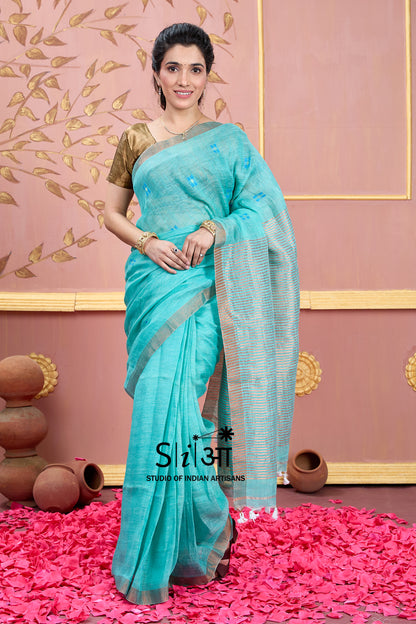 AQUA WHISPER - LINEN SAREE
