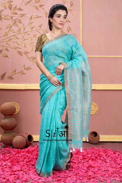 AQUA WHISPER - LINEN SAREE