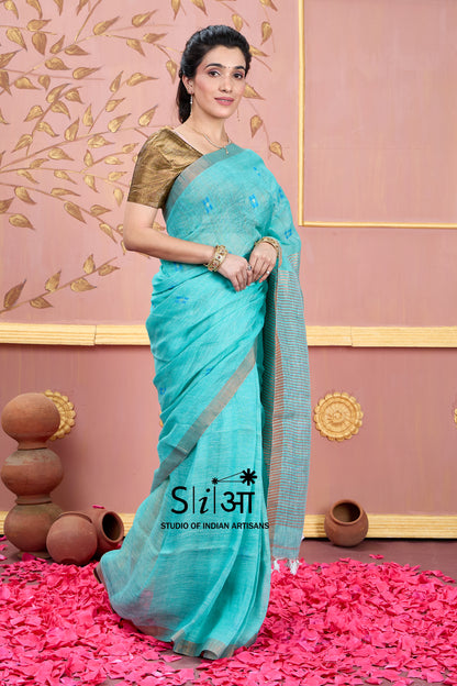 AQUA WHISPER - LINEN SAREE