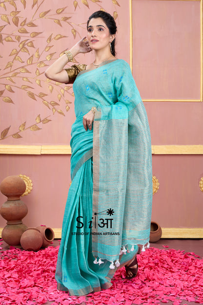AQUA WHISPER - LINEN SAREE