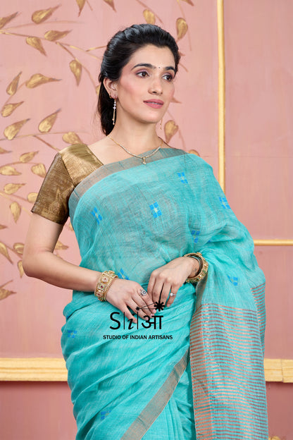 AQUA WHISPER - LINEN SAREE
